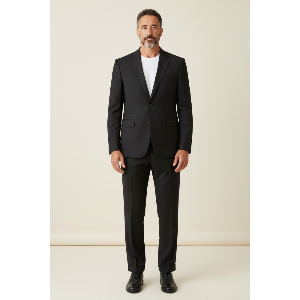 Jeffrey Banks Mens 42R Wool 2 Piece Suit Pleated Cuffed Pants 34x28.5 Black